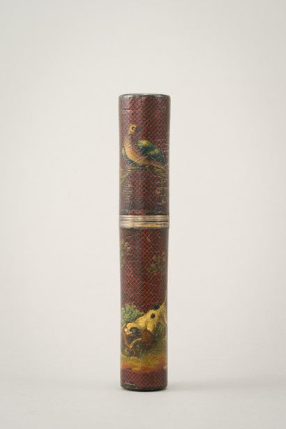 null Message case of tubular form with polychrome decoration with varnish of scenes...