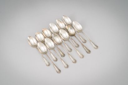 Set of twelve silver teaspoons (950/1000th),...