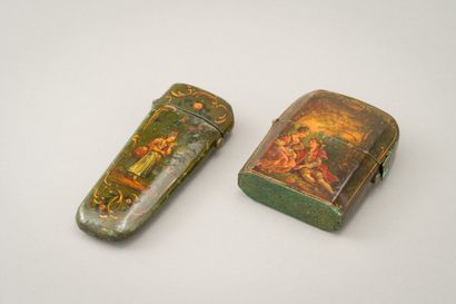null Set of two cases in shagreen with polychrome painted decoration of a gallant...