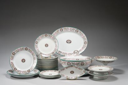 null Fine earthenware dinner service with polychrome printed decoration of a frieze...