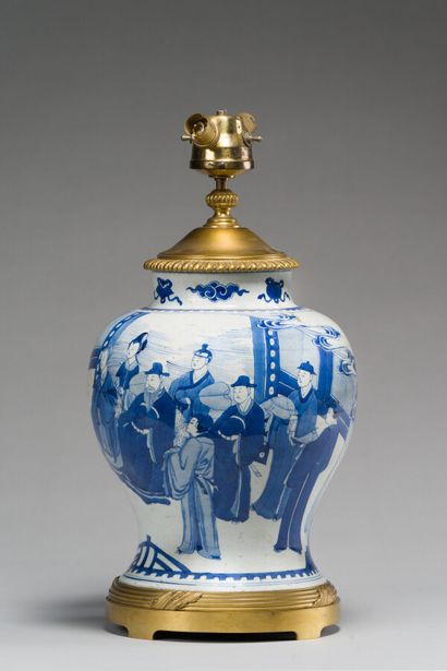 null 59. CHINA

Porcelain baluster jar with blue monochrome decoration of a couple...
