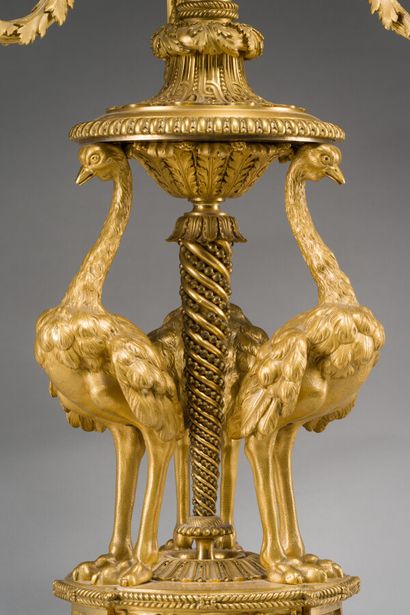  73. Emmanuel Alfred BEURDELEY 
Pair of important candelabras with ostriches in chased...