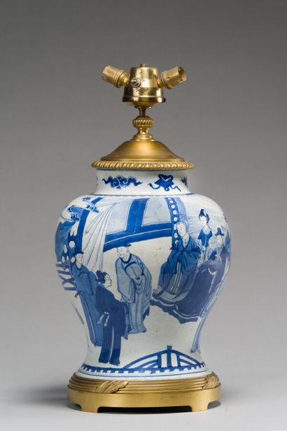 null 59. CHINA

Porcelain baluster jar with blue monochrome decoration of a couple...