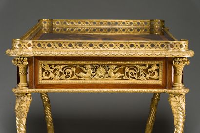 null 93. Rare desk table in the middle forming a dressing table, with inlaid decoration...