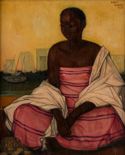  35. André MAIRE (1898-1984) 
Woman from Madagascar with a Turtle in front of Sailboats,...