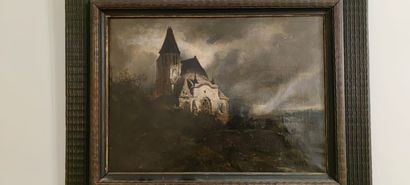 null 21. École française du XIXe siècle

Vue d'église sous un ciel d'orage

Huile...