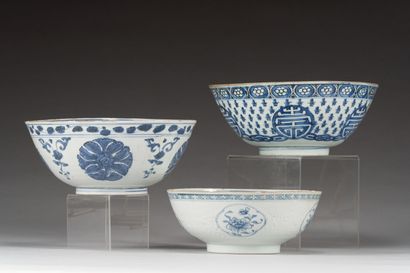 50. Three blue and white porcelain bowls...