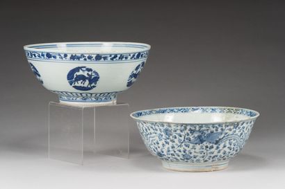 43. Two large blue and white porcelain bowls...