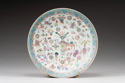 28. Large polychrome porcelain dish 
 China,...