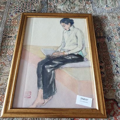 null 18. MARCEL BERNANOSE (1884-1952)

Vietnamese woman sitting and reading

Watercolor.

Stamped...