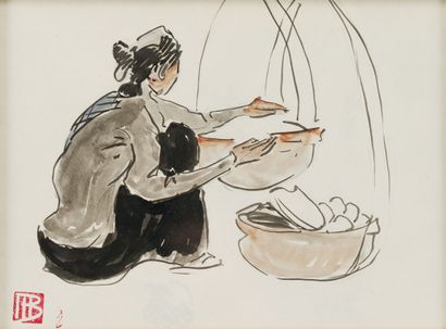 null 13. MARCEL BERNANOSE (1884-1952)

Vietnamienne aux paniers

Aquarelle.

Cachet...