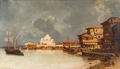 null 136. JEAN-BAPTISTE HENRI DURAND-BRAGER

(1814-1879)

Vue d'un port de la mer...