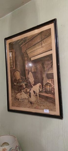 null Aquarelle « Chiens devant l'âtre ».

Début du XXe siècle.

56 x 41 cm.