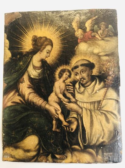 null 12. École espagnole du XVIIe siècle

Vierge à l'Enfant avec saint Bernard de

Clairvaux

Huile...