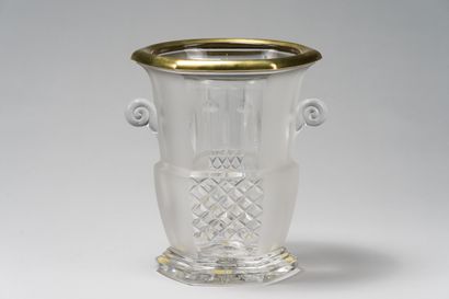 null Champagne bucket in molded crystal partly frosted and gilded, with decoration...