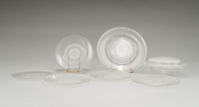null LALIQUE, René (1860-1945): 

Part of a pressed molded glass service, "Nippon"...