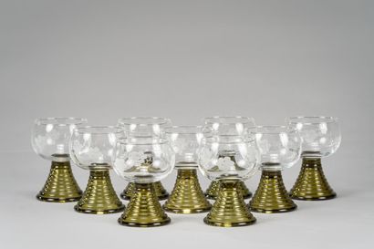 null Suite of nine wine glasses of the Rhine said Rhomer with engraved decoration...