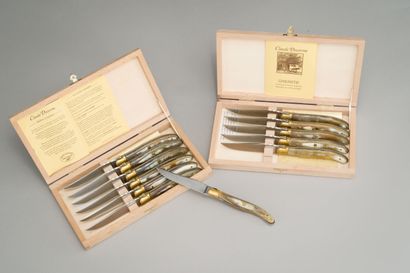 null Suite of twelve table knives, the handles in horn.

Signed LAGUIOLE, Claude...