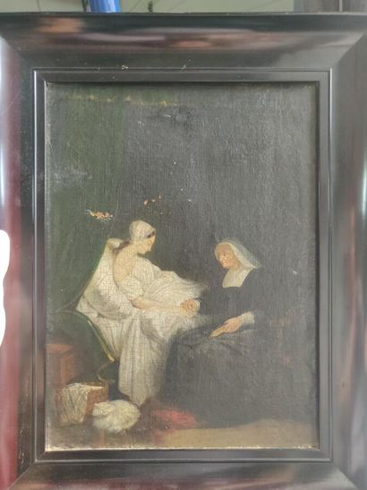 null 142. French school XIXth

 century

Woman in bed.

Oil on canvas.

(Damage and...