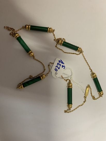 null 34. CARTIER

 18K (750) gold necklace with malachite sticks

with ribbed gold...