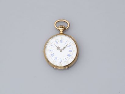 null 11. Montre de col en or jaune 750/1000 marquée et

chiffrée au dos.

D : 3 cm

Poids...