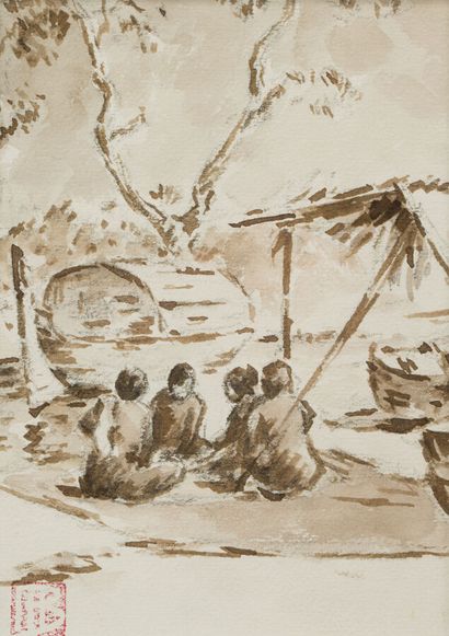 null MARCEL BERNANOSE (1884-1952)

Vietnamiens assis devant une jonque.

Lavis.

Cachet...
