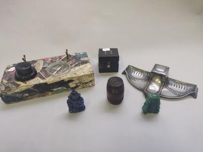 Set of various inkwells and hard stone d...