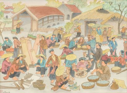 null VIETNAM

Market scene.

Two watercolors on silk forming a pendant, signed lower...