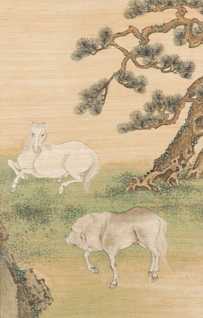 null CHINE

Quatre peintures à l'encre et couleurs sur soie, à décor de chevaux dans...