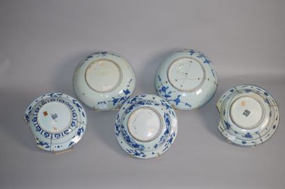 null CHINE

Cinq plats creux en porcelaine bleu blanc à décor central de daims dans...