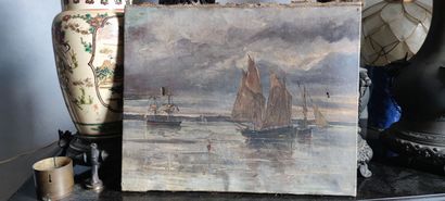 null Ecole française vers 1900

Trois navires au mouillage

Huile sur toile.

27...