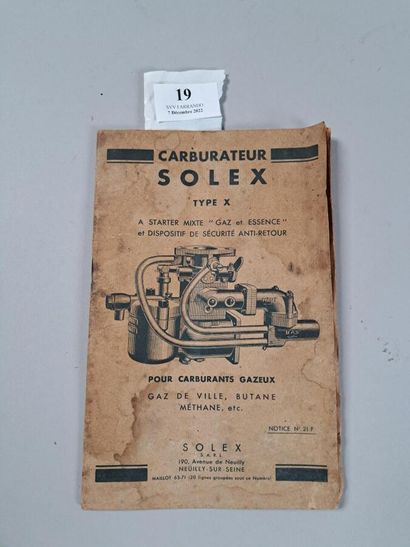 null Mode d'emploi "carburateur Solex", 20 ff. + annexe, 1948 (?)