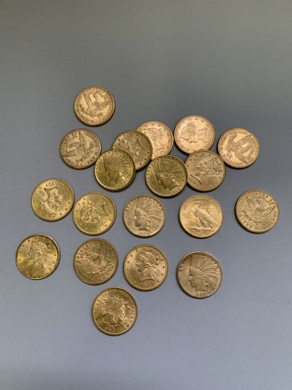 null 19 pièces de 10 dollars or dont 2 de 1901, 4 de 1907, 1 de 1899, 1 de 1881,...
