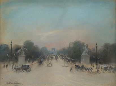 null André SINET (1867-1923)

Les chevaux de Marly devant les Champs-Elysées.

Pastel...