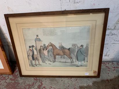 null Gravure anglaise représentant une scène de vente aux enchères de chevaux.
Epoque...