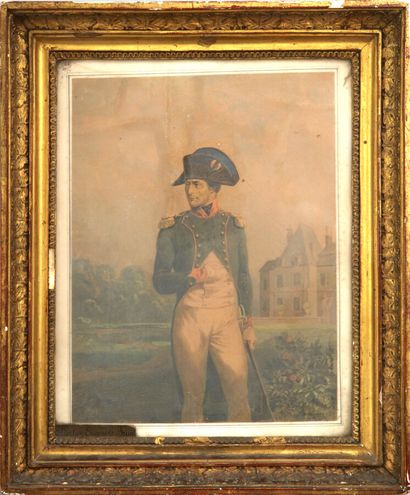 null Hippolyte BELLANGÉ (1800-1866)
Napoléon devant la Malmaison
Gravure en couleur
Signé...