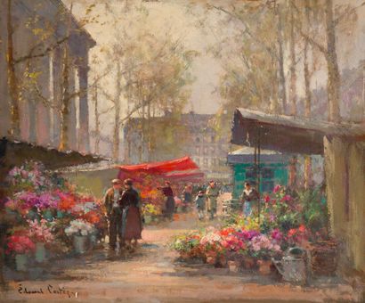 null 24. Edouard CORTES (1882-1969)
 Market with flowers
 Panel.
 46 x 56 cm.