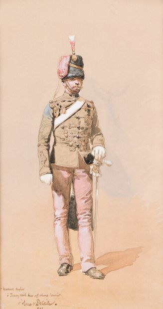 null 16. Edouard DETAILLE (1848-1912)
 Hussard anglais
 Aquarelle sur papier signée,...