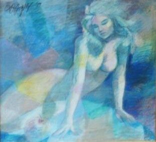 null 26. MODERN school
Nude with an apple
 Pastel and grease pencil on paper signed...