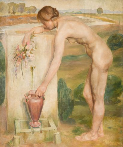 null 13. Joseph DIERICKX (1865-1959)
 Nude with a bunch of flowers filling a jug...