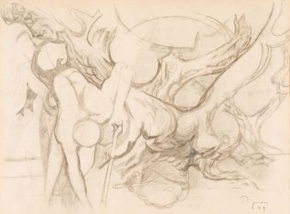 null 18. Edouard PIGNON (1950-1993)
The olive pickers, 1949
 Charcoal and shading...