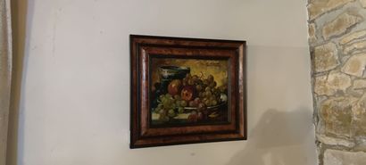 null I. MANTIN 
« Nature morte aux raisins » 
Huile sur panneau
22 x 27 cm 
On y...