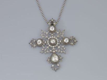 null 35. Suite of two crosses of Saint Lô in cast silver,
set with rhinestones, one...