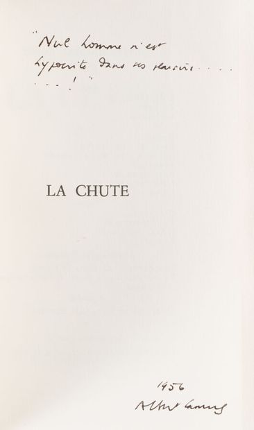 null 91. CAMUS (Albert). 
La Chute. Récit. Paris, Gallimard, 1956, in-12, black box,...