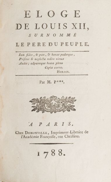 null [PAPION. Pierre-Antoine-Claude]. 
Eloge de Louis XII, surnommé le Père du peuple.
Paris....