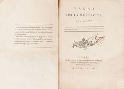 null (MENDICITE) - Essay on begging 
Paris, France. Lamesle. 1789. 1 volume in-4,...