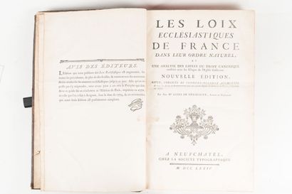 null HERICOURT. Louis de. 
Les Loix ecclésiastiques de France dans leur ordre naturel.
Neufchatel....
