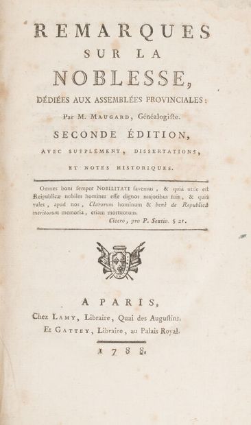 null MAUGARD. Antoine. 
Remarques sur la noblesse, dedicated to the provincial assemblies.
À...