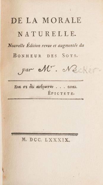 null [MEISTER]. On Natural Morality 
1789. 1 volume in-12, paperback. Spine miss...