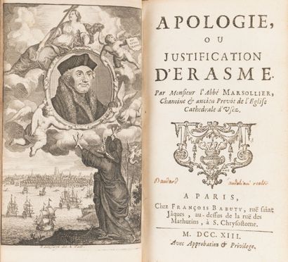null MARSOLLIER. Jacques. 
Apologie, ou Justification d'Erasme.
Paris. François Babuty....